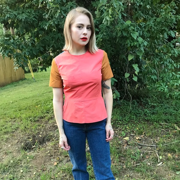 Carven Tops - CARVEN Color Block Peplum Top